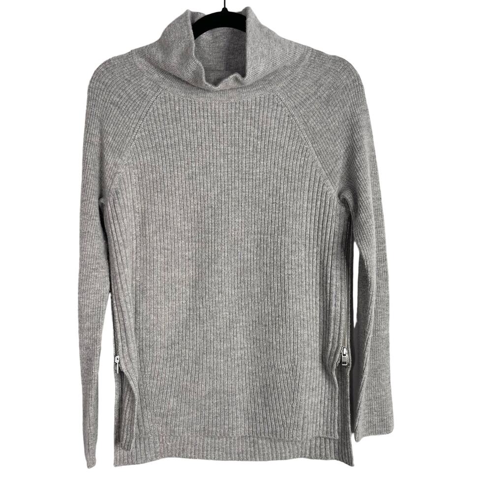 Vince Womens XSmall XS Gray Wool Cashmere Side Zip Funnel Neck Sweater Ribbed